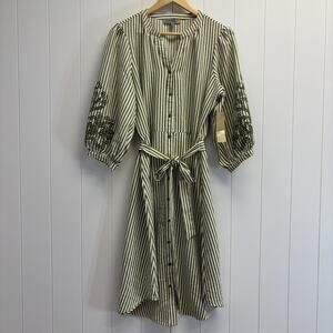 Striped Midi Dress with Embroidered Sleeves